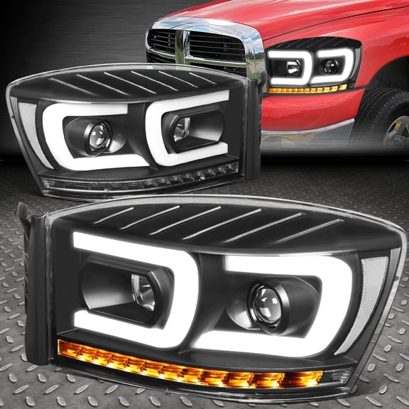 Nuvision for 06-09 Ram Truck Pair Dual LED DRL Sequential Signal Projector Headlight Lamp