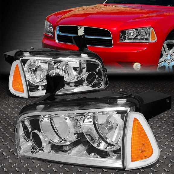 NUVISION for 06-10 Dodge Charger Chroem Housing Amber Corner Headlight Replacement Lamps