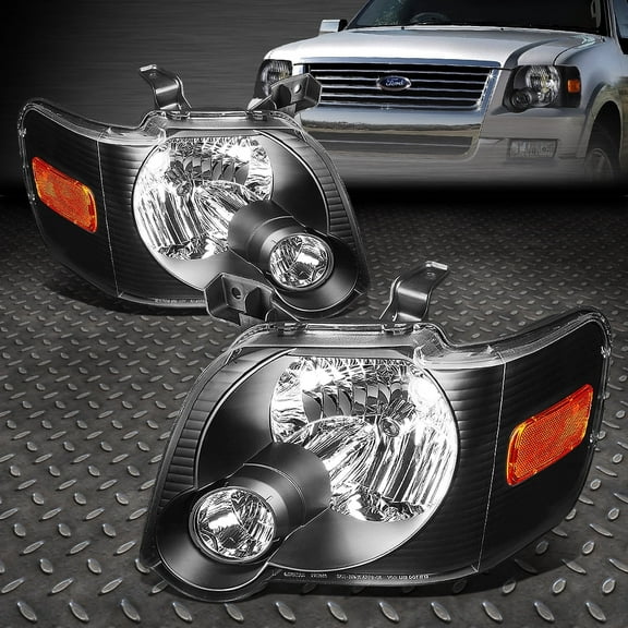 NUVISION for 06-10 Ford Explorer Sport Trac Black Housing Amber Corner Headlight Lamps
