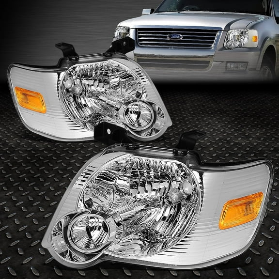 NUVISION for 06-10 Ford Explorer Sport Trac Chrome Housing Amber Corner Headlight Lamps