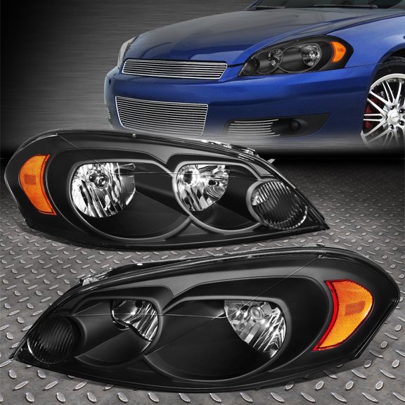 NUVISION for 06-16 Chevy Impala Limited Black Housing Amber Corner Headlight Head Lamps