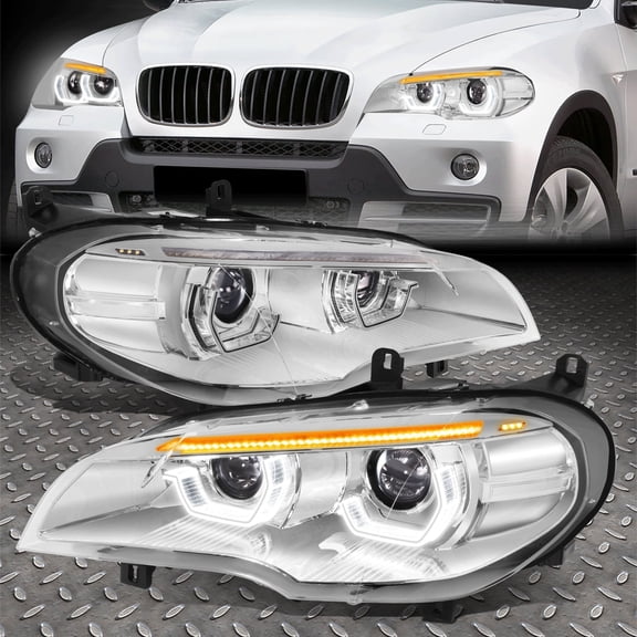 Nuvision for 07-10 BMW X5 Sequential Start-Up LED U-Halo HID Projector Headlights Chrome