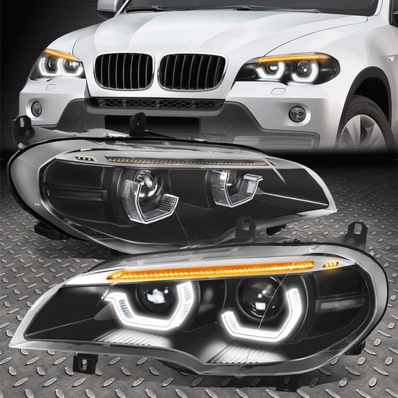 Nuvision for 07-10 BMW X5 W/O AFS Dual Start-Up 3D LED U-Halo HID Projector Headlights