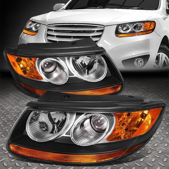 NUVISION for 07-12 Santa FE Black Housing Amber Corner Projector Headlights