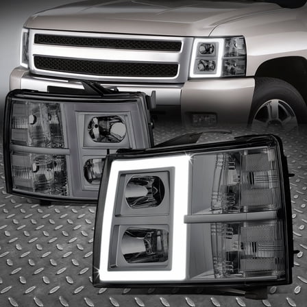 Nuvision for 07-13 Chevy Sivlerado 1500 2500 3500 Rectangle LED DRL Headlights Smoked