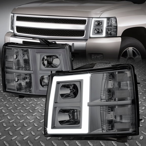 Nuvision for 07-13 Chevy Sivlerado 1500 2500 3500 Rectangle LED DRL Headlights Smoked