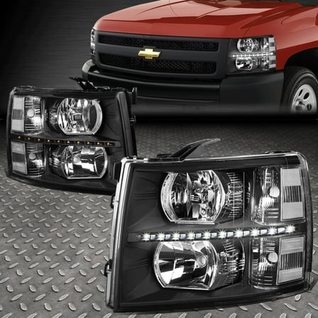 Nuvision for 07-14 Chevy Silverado 1500 2500 3500 HD LED DRL Headlights Black/Clear