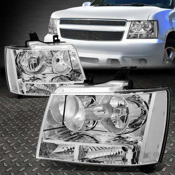 NUVISION for 07-14 Chevy Tahoe Suburban Chrome Housing Clear Corner Headlight Head Lamps