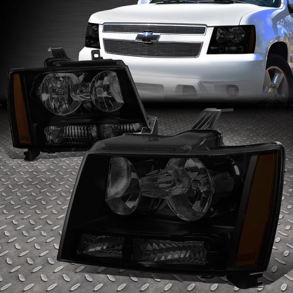 NUVISION for 07-14 Chevy Tahoe Suburban Pair Tinted Housing Amber Corner Headlight Lamps