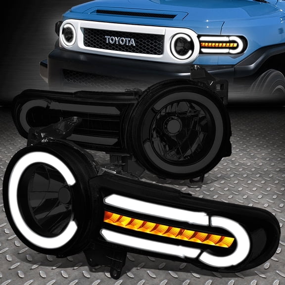 Nuvision for 07-14 FJ Cruiser LED DRL Sequential Turn Signal Headlight Lamps Black/Smoked