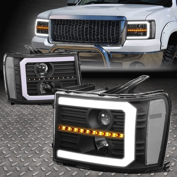 Nuvision for 07-14 Sierra Black/Clear Sequential Signal 3D LED DRL Porjector Headlights