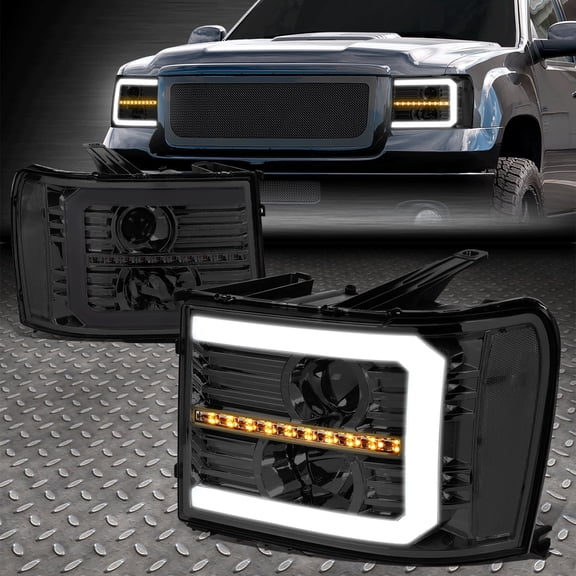Nuvision for 07-14 Sierra Smoked/Clear Sequential Signal 3D LED DRL Porjector Headlights