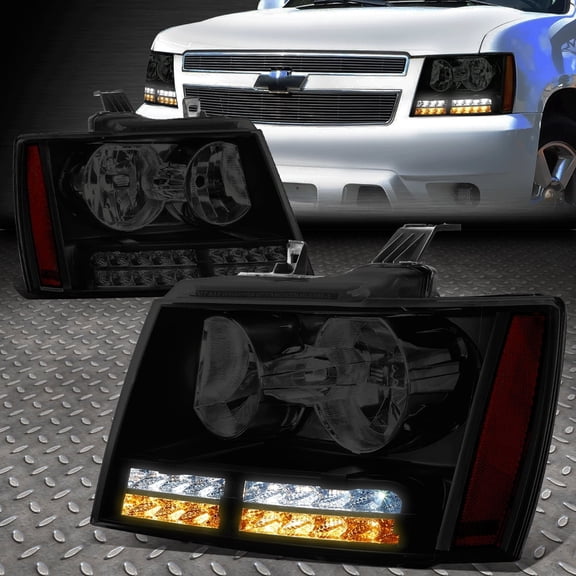 Nuvision for 07-14 Tahoe Suburban LED DRL Turn Signal Headlight Lamps Tinted/Amber