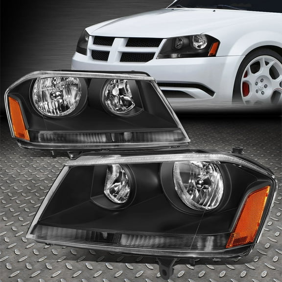NUVISION for 08-14 Dodge Avenger OE Style Black Housing Amber Corner Headlight Head Lamps