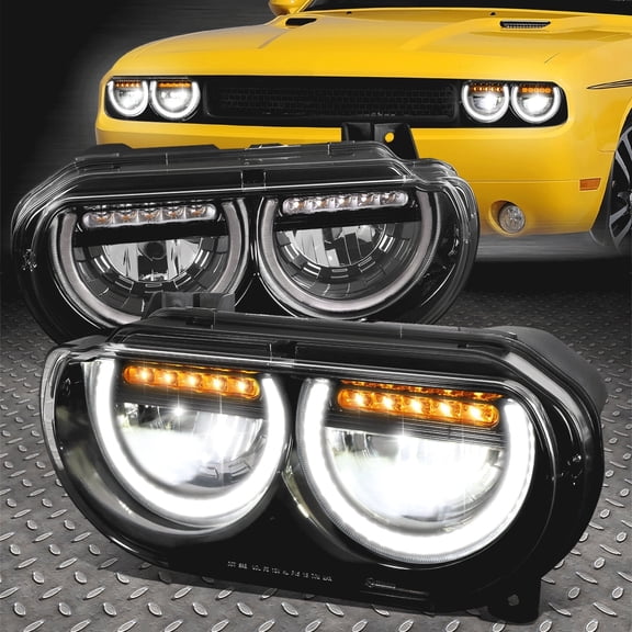 Nuvision for 08-14 Dodge Challenger Sequential Signal LED U-Halo DRL Headlights Black