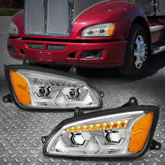 Nuvision for 08-17 Kenworth T660 LED Sequential Turn Signal Projector Chrome Headlights