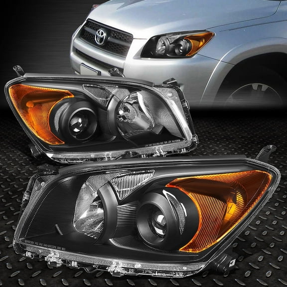 NUVISION for 09-12 Toyota Rav4 Black Housing Amber Corner Projector Headlight Head Lamps