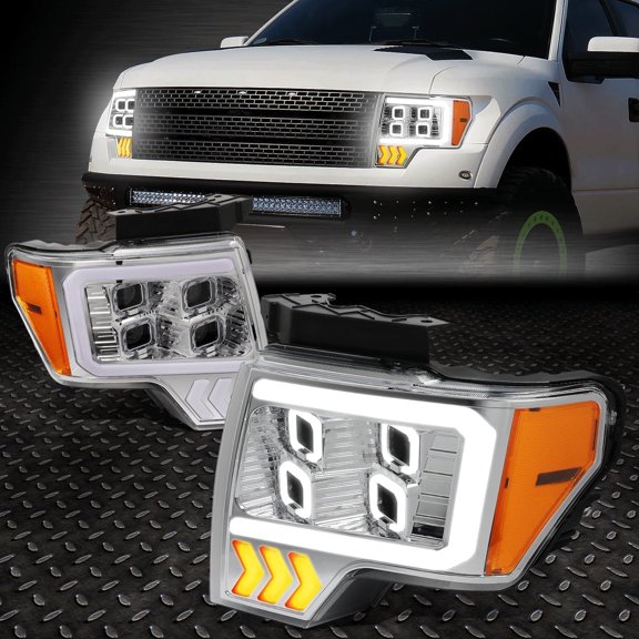 Nuvision for 09-14 F150 Quad LED DRL+Sequential Signal Projector Headlight Chrome/Amber