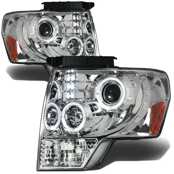 NUVISION for 09-14 Ford F150 Pickup LED Halo Rings Projector Headlight Chrome/Amber