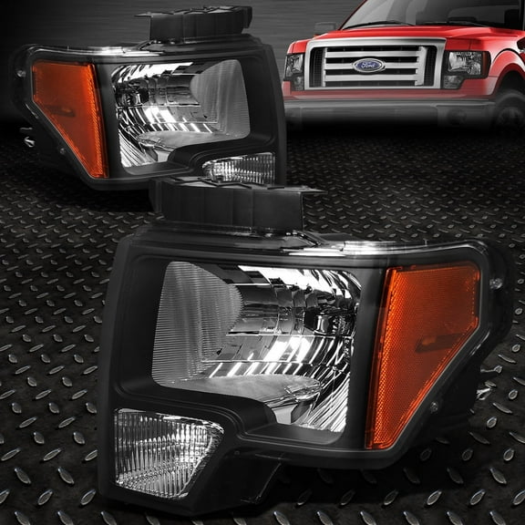 NUVISION for 09-14 Ford F150 Pickup OE Style Black Housing Amber Corner Headlight Lamps