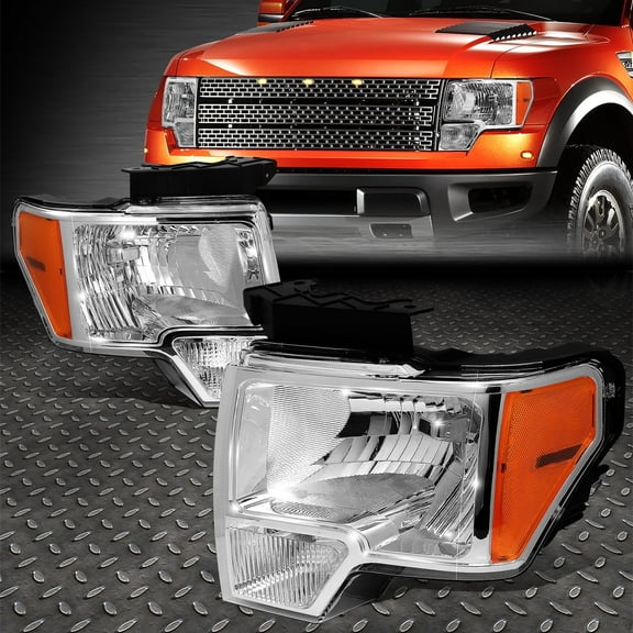 NUVISION for 09-14 Ford F150 Pickup OE Style Chrome Housing Amber Corner Headlight Lamps