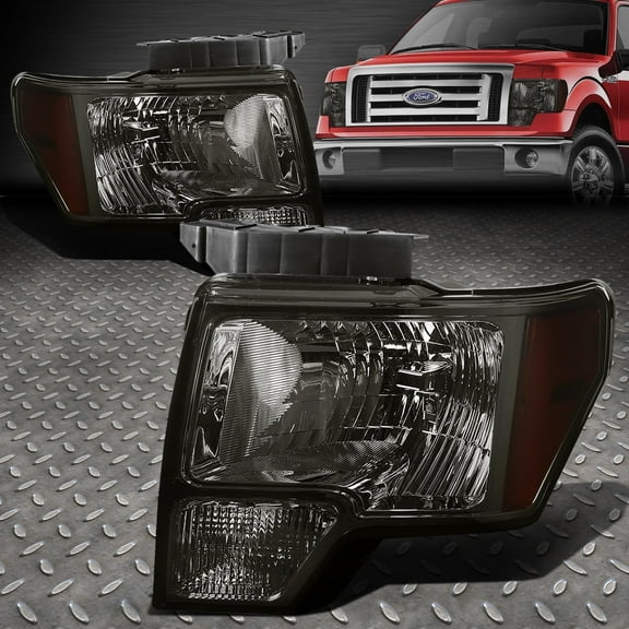 NUVISION for 09-14 Ford F150 Pickup OE Style Smoked Lens Amber Corner Headlight Lamps