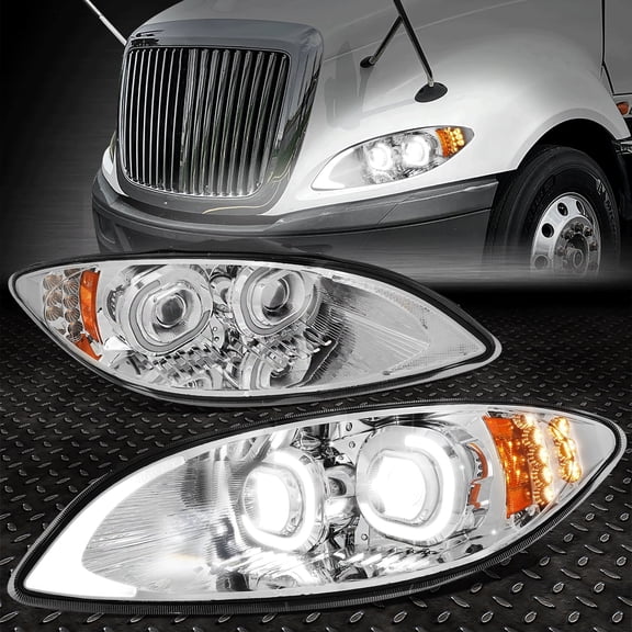 Nuvision for 09-18 International Harvester Prostar Full LED Projector Headlights Chrome
