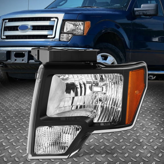 NUVISION for 10-14 Ford F-150 OE Style Driver Left Side Headlight Headlamp Black/Amber