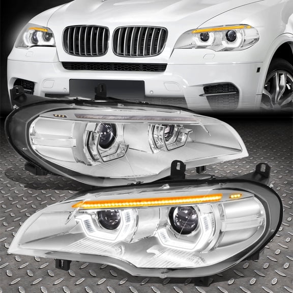 Nuvision for 11-13 BMW X5 Sequential Start-Up LED U-Halo HID Projector Headlights Chrome