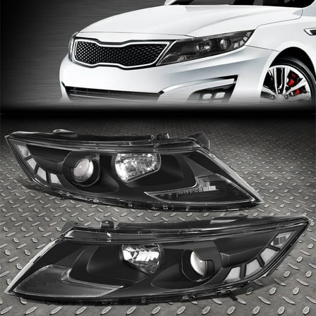 NUVISION for 11-13 Optima Factory Style Projector Headlight Head Lamps Set Black/Clear