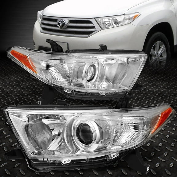 NUVISION for 11-13 Toyota Highlander Chrome Housing Amber Corner Projector Headlight Lamp