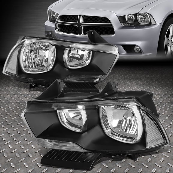NUVISION for 11-14 Dodge Charger Black Housing Clear Corner Headlight Replacement Lamps