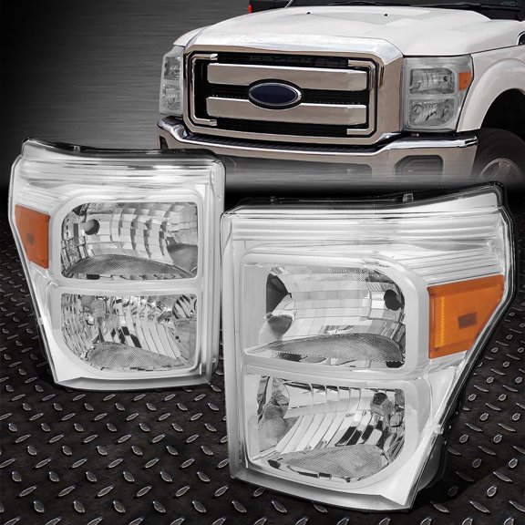 NUVISION for 11-16 Ford F250 F350 Super Duty Chrome Housing Amber Corner Headlight Lamps