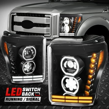 Nuvision for 11-16 Ford F250 Super Duty Sequential LED Signal Projector Headlights Balck