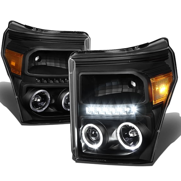 NUVISION for 11-16 Ford Super Duty LED DRL Halo Projector Headlight Black/Amber