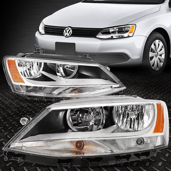 NUVISION for 11-18 VW Jetta Sedan 4Dr Chrome Housing Amber Corner Headlights Assembly