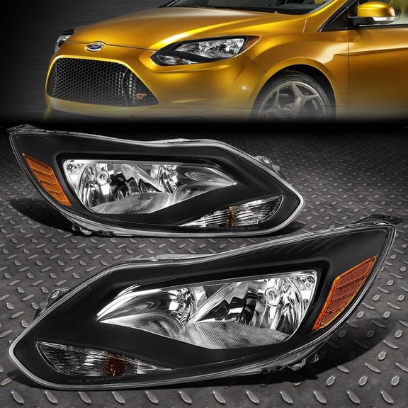 NUVISION for 12-14 Ford Focus Black Housing Amber Corner Headlight Replacement Head Lamp