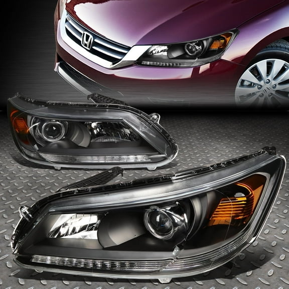 NUVISION for 13-15 Honda Accord 4Dr Black Housing Amber Corner Projector Headlight Lamps