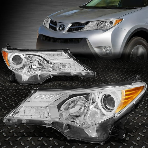 NUVISION for 13-15 Toyota Rav4 Chrome Housing Amber Corner Projector Headlight Head Lamps