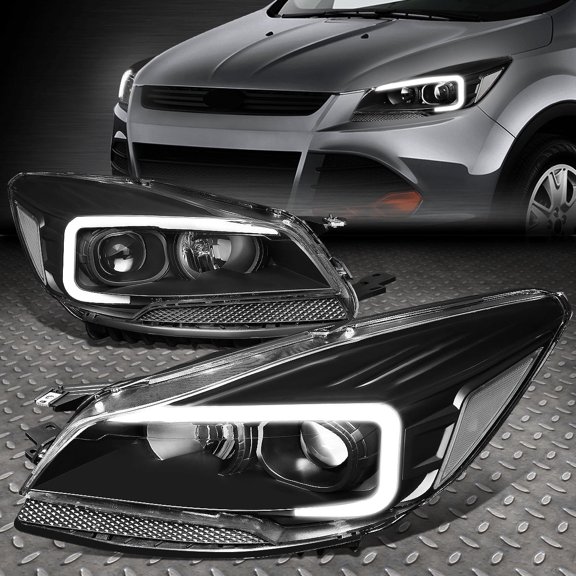 Nuvision for 13-16 Ford Escape LED DRL Projector Headlights Black Housing Clear Corner