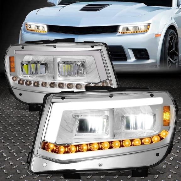 Nuvision for 14-15 Chevy Camaro Sequential Turn Signal Full LED Headlight Lamps Chrome
