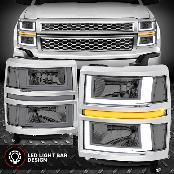 Nuvision for 14-15 Silverado 1500 U-LED DRL Sequential Signal Headlights Smoked/Clear