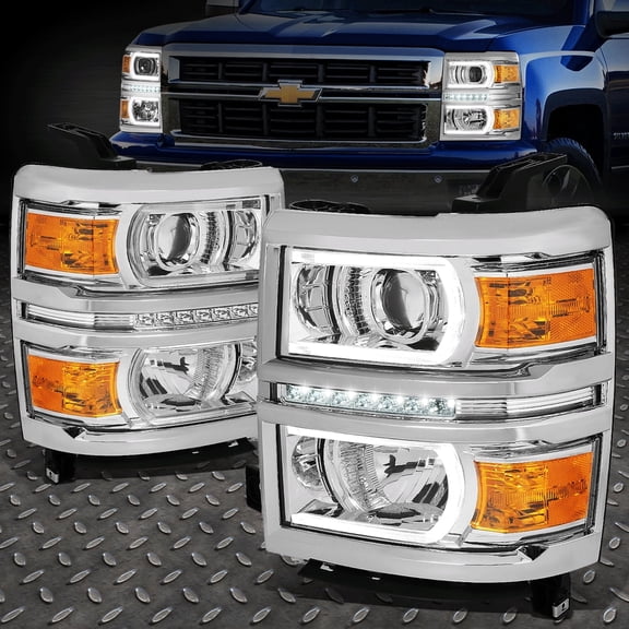 Nuvision for 14-15 Silverado LED DRL U Tube Bar Projector Headlights Chrome/Amber