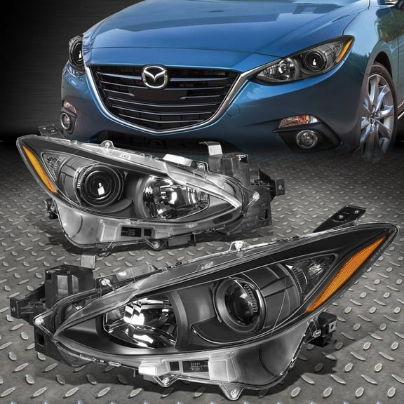 NUVISION for 14-16 Mazda 3 Pair Black Housing Amber Corner Projector Headlight Head Lamp