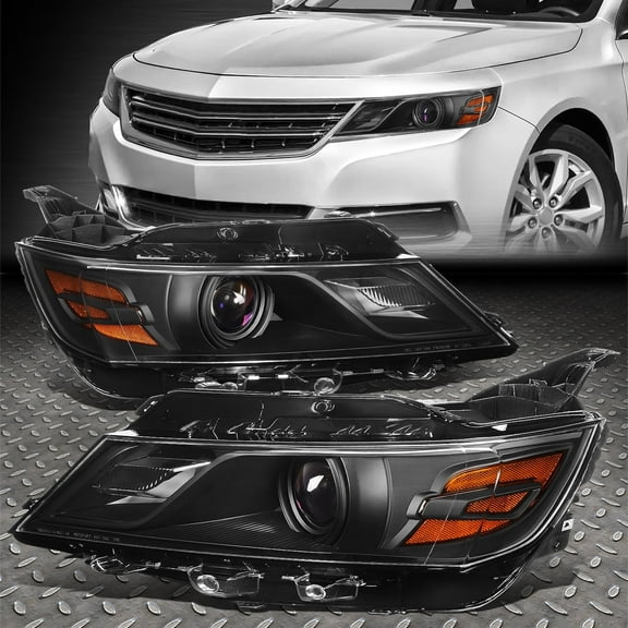 NUVISION for 14-20 Chevy Impala OE Style Black Housing Amber Corner Projector Headlights