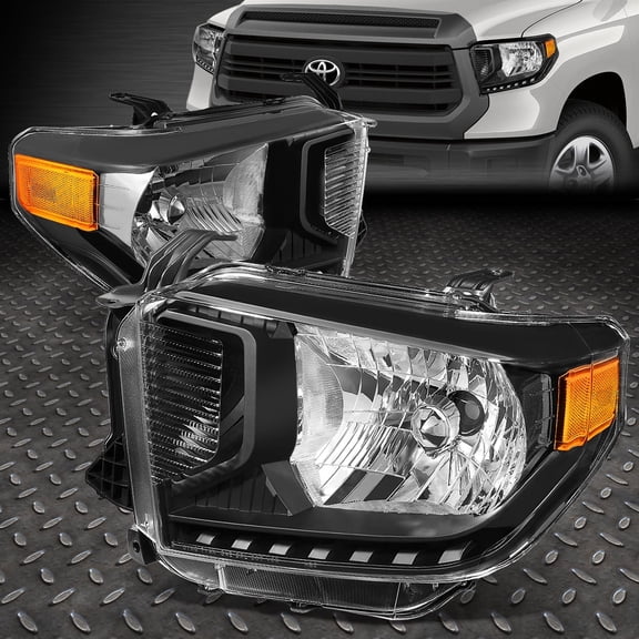 NUVISION for 14-20 Toyota Tundra Pair Black Housing Amber Corner Headlight Lamp Set