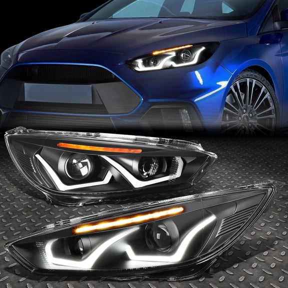 Nuvision for 15-18 Ford Focus Black/Amber LED DRL Projector Headlight Head Lamps