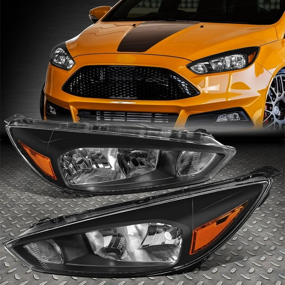 NUVISION for 15-18 Ford Focus OE Style Black Housing Amber Corner Headlight Head Lamps