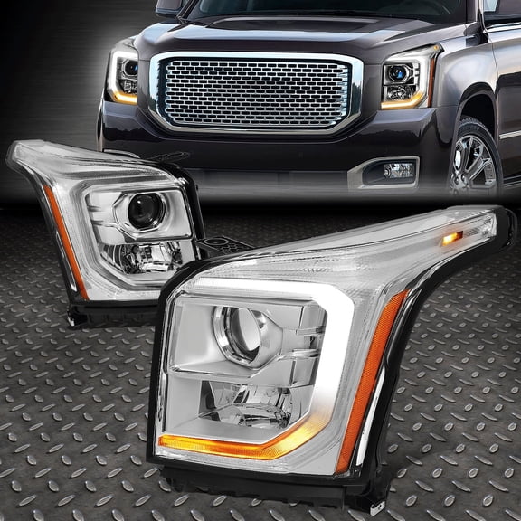 Nuvision for 15-20 GMC Yukon XL LED DRL Signal Projector Headlight Lamps Chrome/Amber