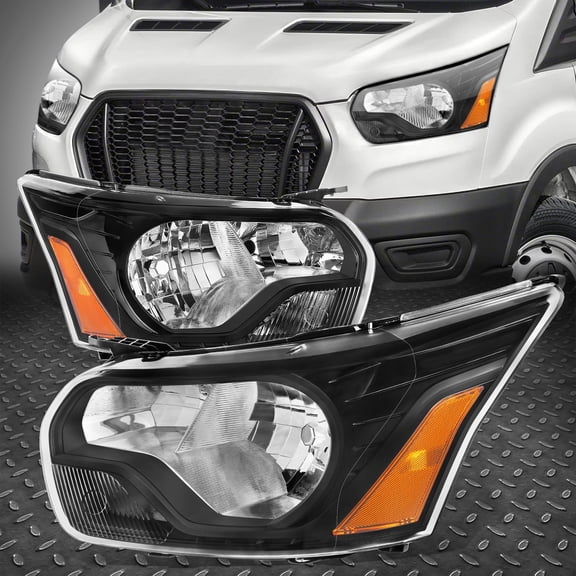 NUVISION for 15-23 Ford Transit 150 250 350 Black Housing Amber Corner Headlight Lamps